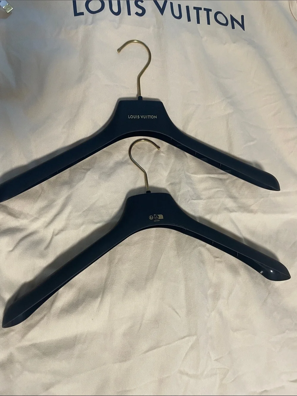 Louis Vuitton Beige Garment Bag with Black Hangers and Gold Hooks